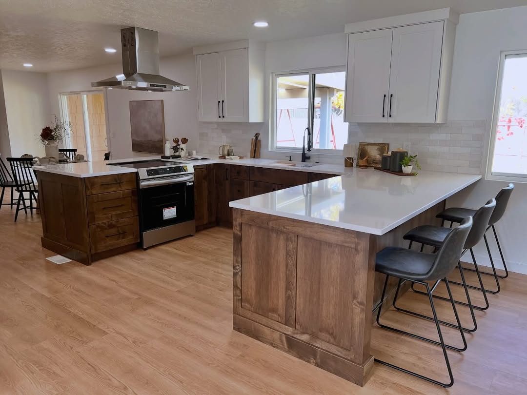White and natural oak kitchen