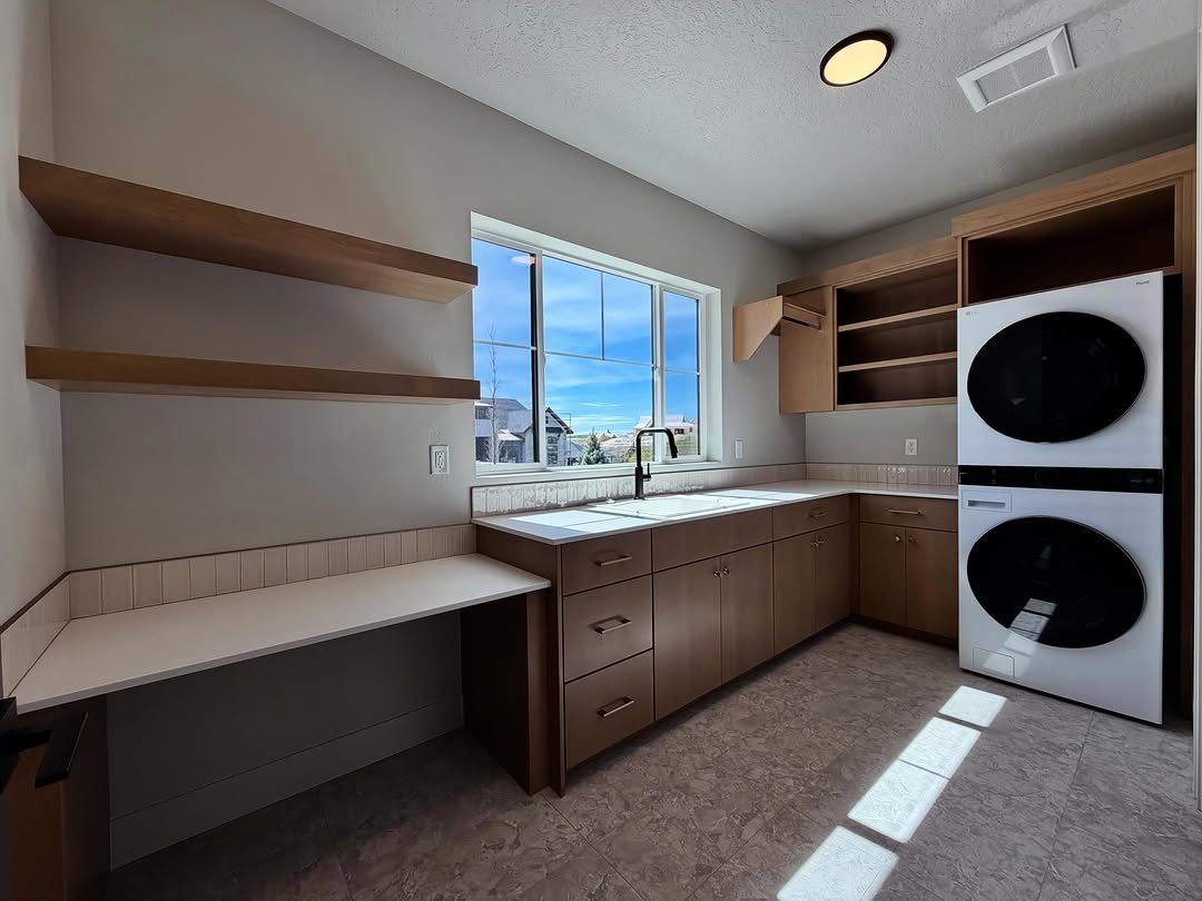 Custom laundry room with folding table